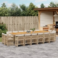 17 Piece Garden Dining Set with Cushions Beige Poly Rattan