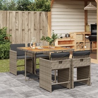 5 Piece Garden Dining Set with Cushions Grey Poly Rattan
