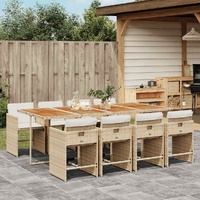 9 Piece Garden Dining Set with Cushions Beige Poly Rattan