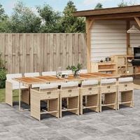 11 Piece Garden Dining Set with Cushions Beige Poly Rattan