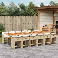 13 Piece Garden Dining Set with Cushions Beige Poly Rattan