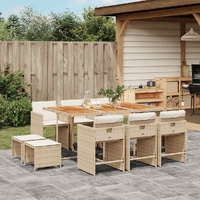 11 Piece Garden Dining Set with Cushions Beige Poly Rattan