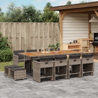 13 Piece Garden Dining Set with Cushions Grey Poly Rattan