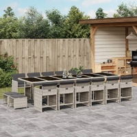 17 Piece Garden Dining Set with Cushions Light Grey Poly Rattan
