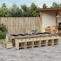 17 Piece Garden Dining Set with Cushions Mix Beige Poly Rattan