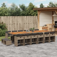 17 Piece Garden Dining Set with Cushions Grey Poly Rattan