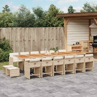 17 Piece Garden Dining Set with Cushions Beige Poly Rattan
