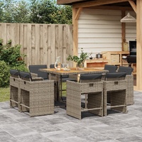 9 Piece Garden Dining Set with Cushions Grey Poly Rattan
