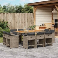 11 Piece Garden Dining Set with Cushions Grey Poly Rattan