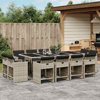 13 Piece Garden Dining Set with Cushions Light Grey Poly Rattan