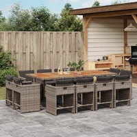 13 Piece Garden Dining Set with Cushions Grey Poly Rattan