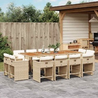 13 Piece Garden Dining Set with Cushions Beige Poly Rattan