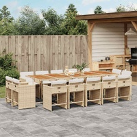 15 Piece Garden Dining Set with Cushions Beige Poly Rattan