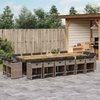 17 Piece Garden Dining Set with Cushions Grey Poly Rattan