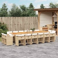 17 Piece Garden Dining Set with Cushions Beige Poly Rattan