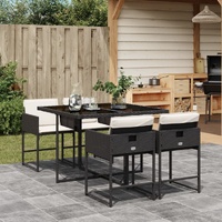 5 Piece Garden Dining Set with Cushions Black Poly Rattan