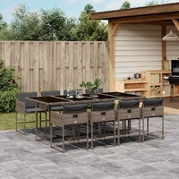 9 Piece Garden Dining Set with Cushions Grey Poly Rattan