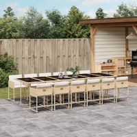 13 Piece Garden Dining Set with Cushions Beige Poly Rattan