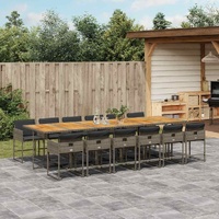 13 Piece Garden Dining Set with Cushions Grey Poly Rattan