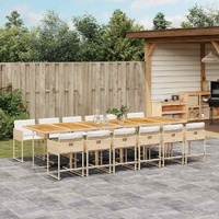 13 Piece Garden Dining Set with Cushions Beige Poly Rattan