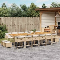17 Piece Garden Dining Set with Cushions Beige Poly Rattan