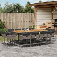13 Piece Garden Dining Set with Cushions Grey Poly Rattan