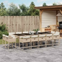 15 Piece Garden Dining Set with Cushions Beige Poly Rattan