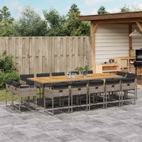 15 Piece Garden Dining Set with Cushions Grey Poly Rattan