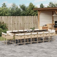 17 Piece Garden Dining Set with Cushions Beige Poly Rattan