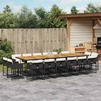 17 Piece Garden Dining Set with Cushions Black Poly Rattan