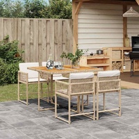 5 Piece Garden Dining Set with Cushions Beige Poly Rattan