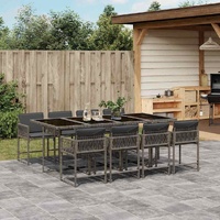9 Piece Garden Dining Set with Cushions Grey Poly Rattan