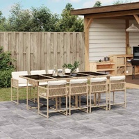 9 Piece Garden Dining Set with Cushions Beige Poly Rattan