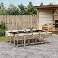 11 Piece Garden Dining Set with Cushions Beige Poly Rattan