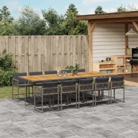 11 Piece Garden Dining Set with Cushions Grey Poly Rattan