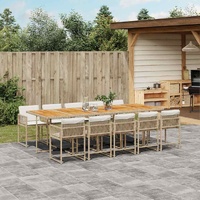 11 Piece Garden Dining Set with Cushions Beige Poly Rattan