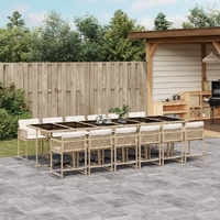 13 Piece Garden Dining Set with Cushions Beige Poly Rattan