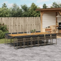 13 Piece Garden Dining Set with Cushions Grey Poly Rattan