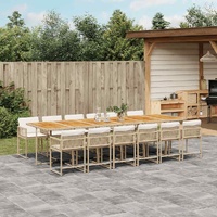 13 Piece Garden Dining Set with Cushions Beige Poly Rattan