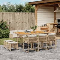 11 Piece Garden Dining Set with Cushions Beige Poly Rattan