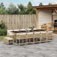 15 Piece Garden Dining Set with Cushions Beige Poly Rattan