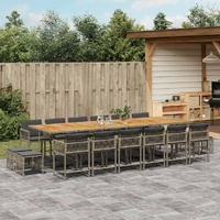 17 Piece Garden Dining Set with Cushions Grey Poly Rattan