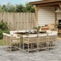 11 Piece Garden Dining Set with Cushions Beige Poly Rattan