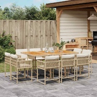 11 Piece Garden Dining Set with Cushions Beige Poly Rattan