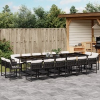 17 Piece Garden Dining Set with Cushions Black Poly Rattan