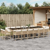 17 Piece Garden Dining Set with Cushions Beige Poly Rattan