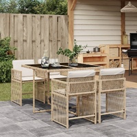 5 Piece Garden Dining Set with Cushions Beige Poly Rattan