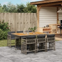 7 Piece Garden Dining Set with Cushions Grey Poly Rattan