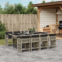 9 Piece Garden Dining Set with Cushions Light Grey Poly Rattan