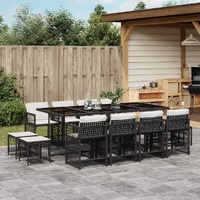 13 Piece Garden Dining Set with Cushions Black Poly Rattan